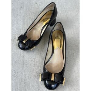 Michael Kors Kiera Mid Pumps Women’s 8M Black Patent Leather Block Heels PW150